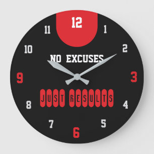 No Excuses Just Results Black Fitness Large Clock