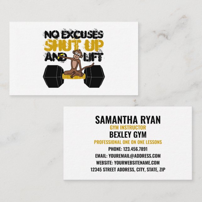 No Excuses Monkey, Personal trainer/Gym Instructor Business Card (Front/Back)