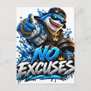 No Excuses Shark Fitness Motivational Postcard Car