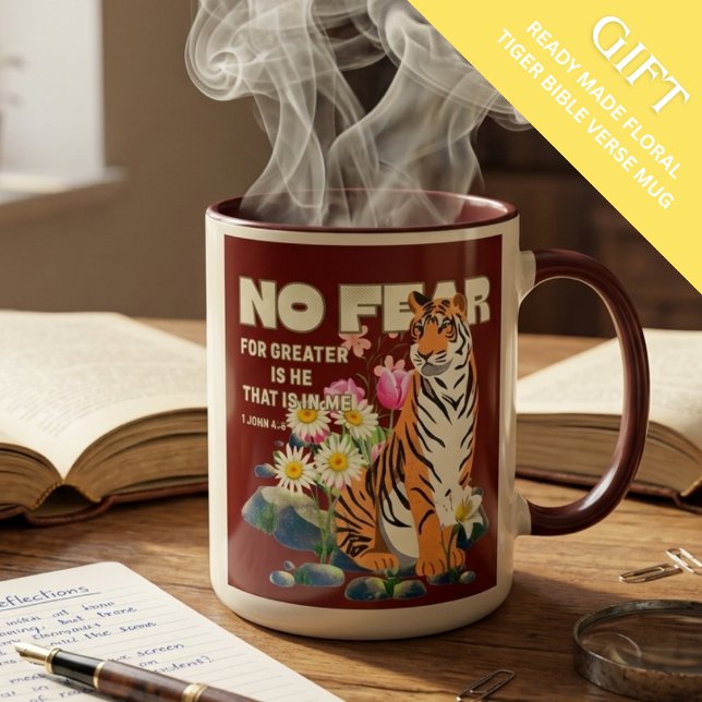 No Fear Tiger King John 4:4 Two-Tone Coffee Mug (Creator Uploaded)