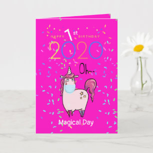 No Fear UNICORN in Facemask Girls Birthday Card