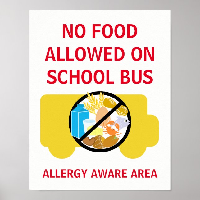 No Food Allowed On School Bus Allergy Aware Poster (Front)
