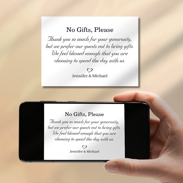 no gifts please, digital & printed  enclosure card (Creator Uploaded)