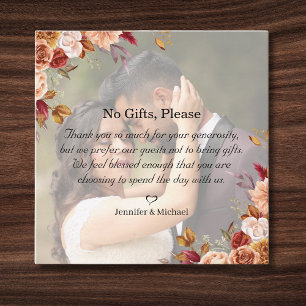 no gifts please, note on wedding gifts photo enclosure card