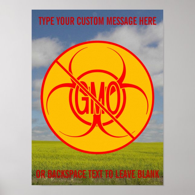 No GMO Poster Biohazard Personalised No GMO Signs (Front)