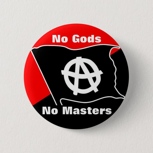 no gods no masters red and black button (Front)