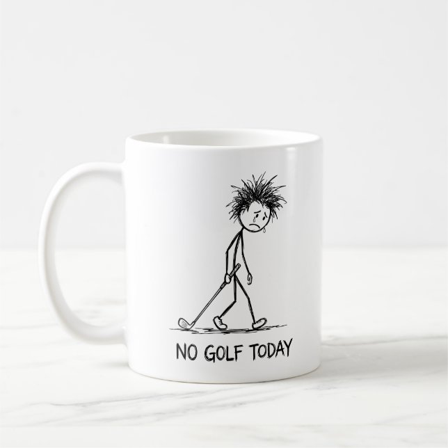 No Golf Today Funny Sad Stick Figure Golfer Coffee Mug (Left)
