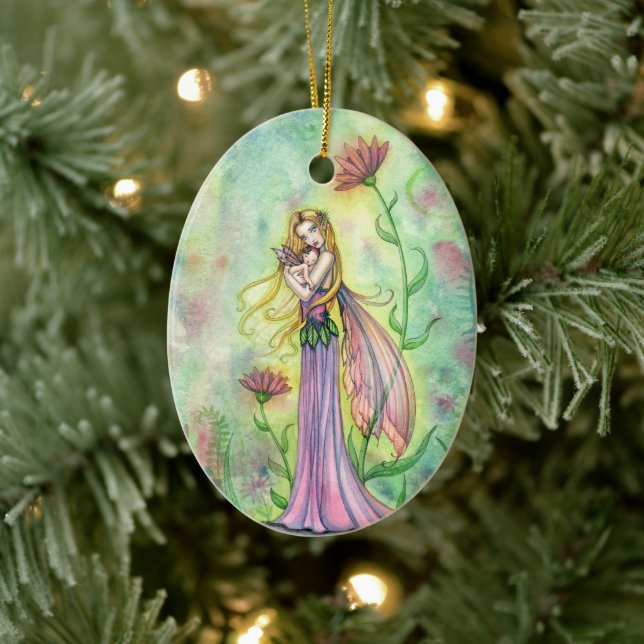 No Greater Gift Mother and Baby Fairies Ceramic Ornament (Tree)
