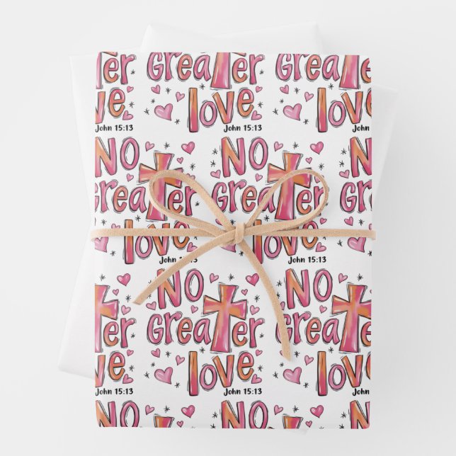 No Greater Love Jesus Valentine Christmas Christia Wrapping Paper Sheet (In situ)
