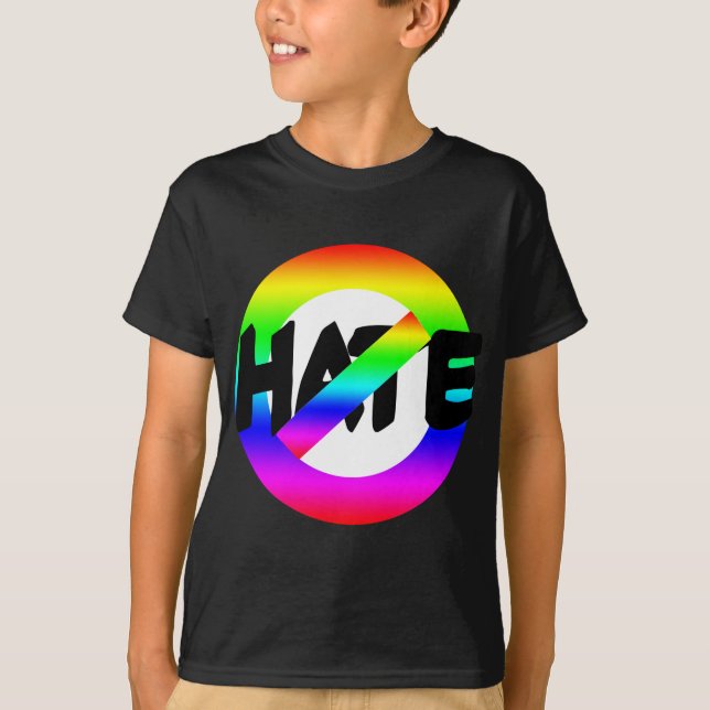 No Hate With Rainbow Colours on Tees, Buttons T-Shirt (Front)