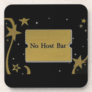 No Host Bar Wedding Gold Stars and Black Coaster