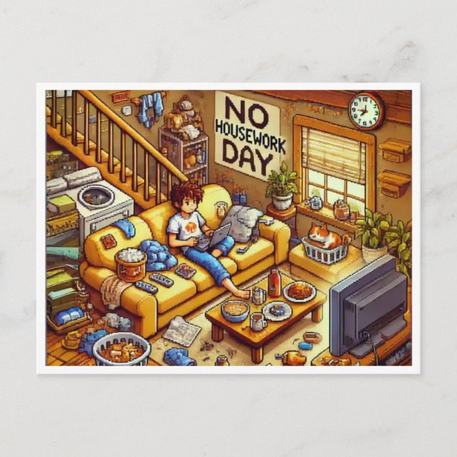 No Housework Day Pixel Art Postcard (Front)