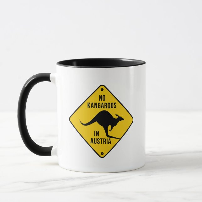 No Kangaroos In Austria Funny kangaroo Yellow Sign Mug (Left)