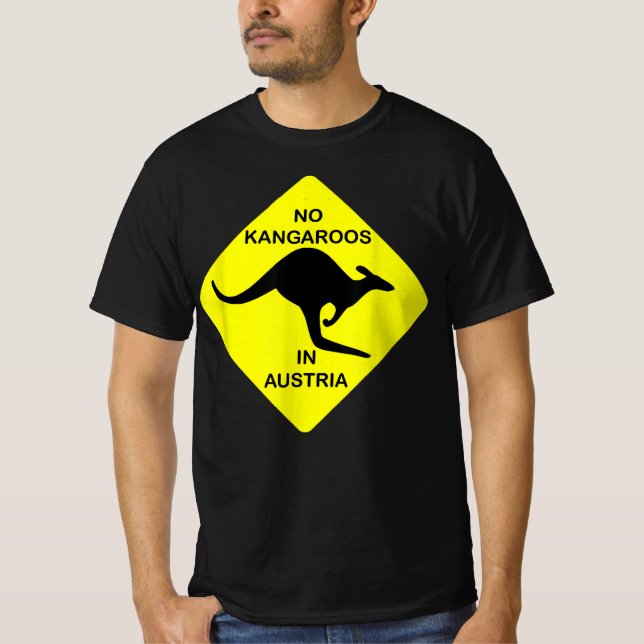 No Kangaroos In Austria Funny T-Shirt Yellow Sign (Front)