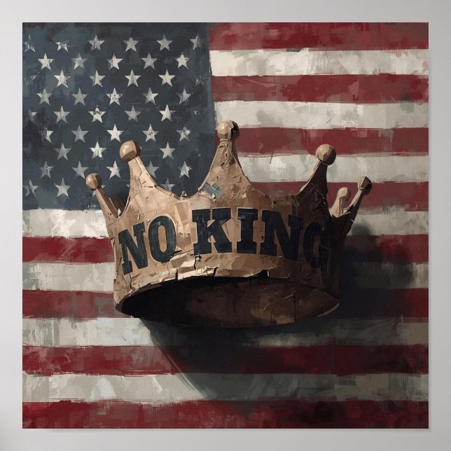 No King – Broken Crown on American Flag Poster (Front)