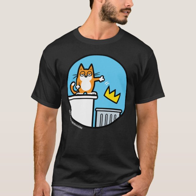 No Kings - Cat throws crown into trash T-Shirt (Front)