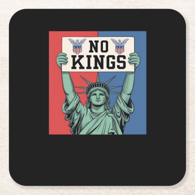 No Kings Classic Patriotic Style Square Paper Coaster (Front)