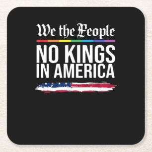 No Kings Day Classic Patriotic Style Square Paper Coaster