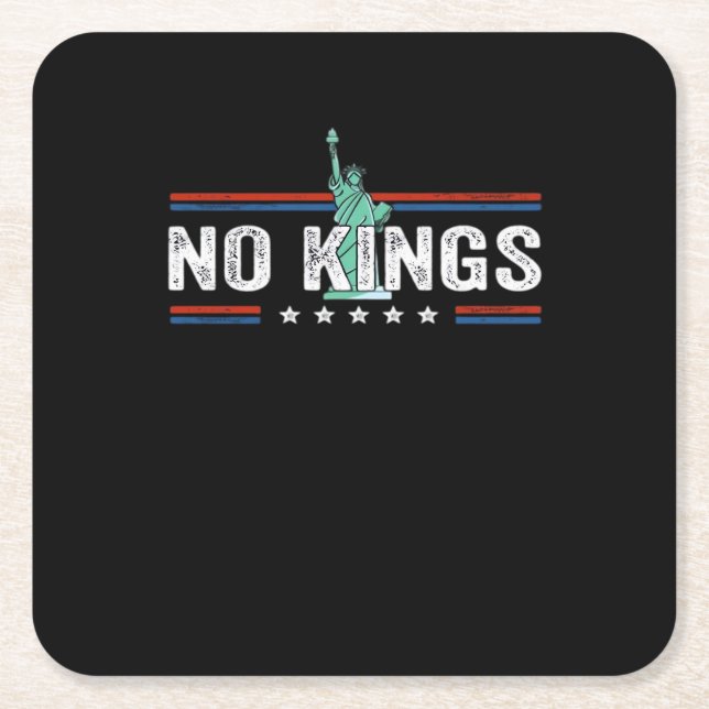 No Kings Day Retro Graphic Square Paper Coaster (Front)