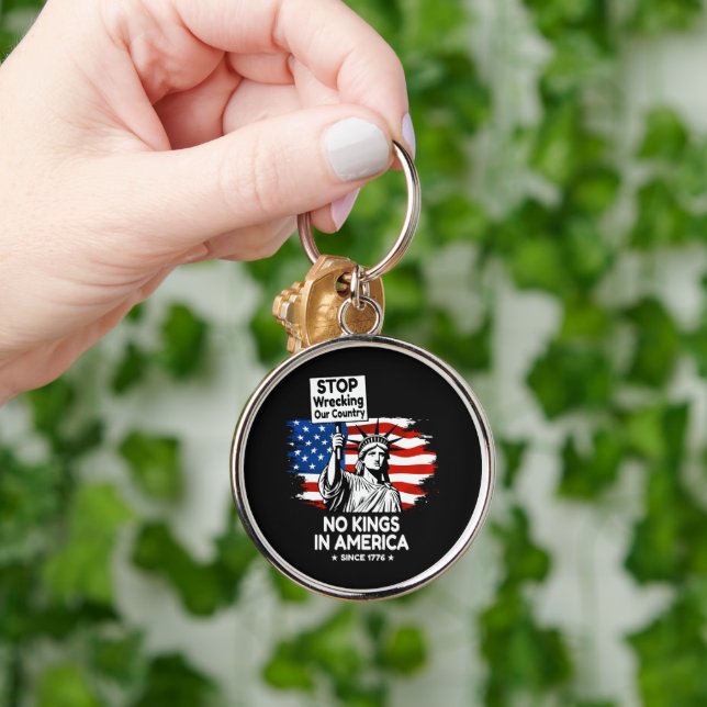 No Kings Day – Stop Wrecking Our Country Protest Key Ring (Hand)