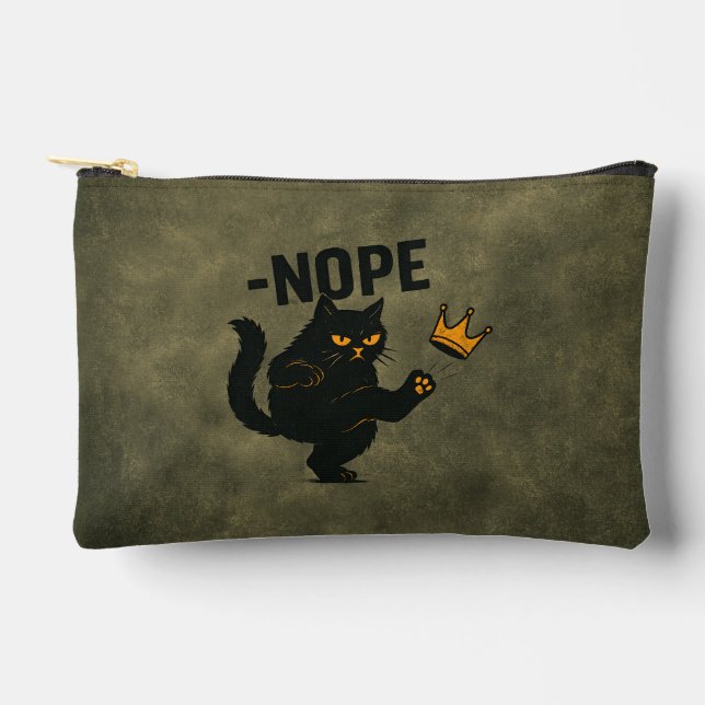 No Kings In America Black Cat Funny Kicking Crown Accessory Pouch (Front)