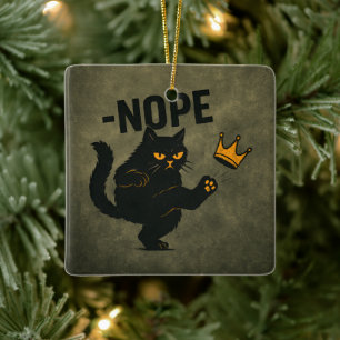No Kings In America Black Cat Funny Kicking Crown Ceramic Ornament