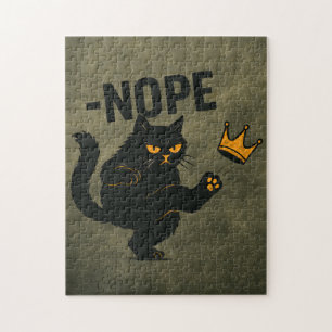 No Kings In America Black Cat Funny Kicking Crown Jigsaw Puzzle