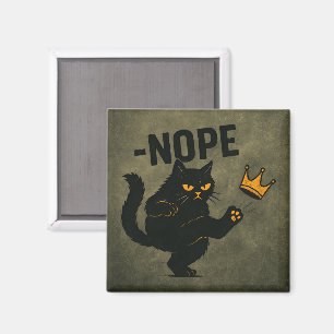 No Kings In America Black Cat Funny Kicking Crown Magnet
