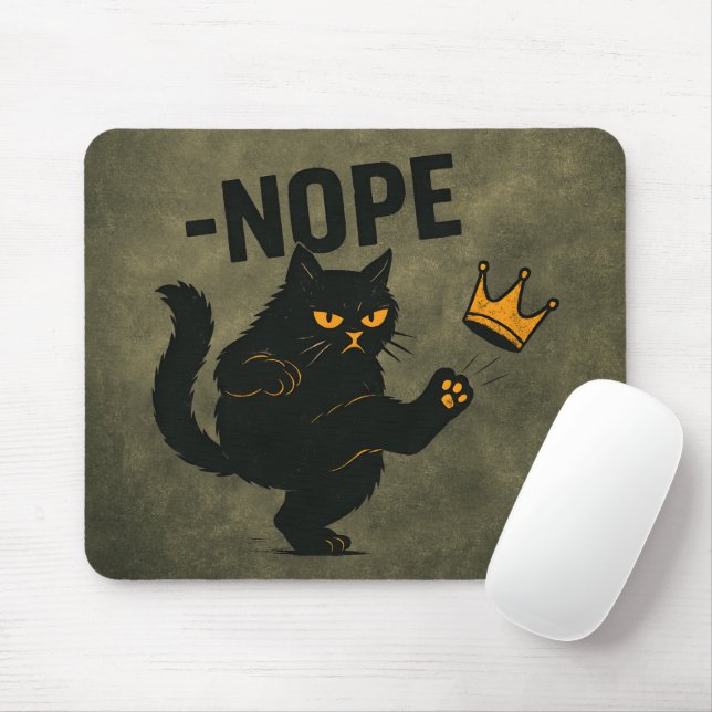 No Kings In America Black Cat Funny Kicking Crown Mouse Pad (With Mouse)