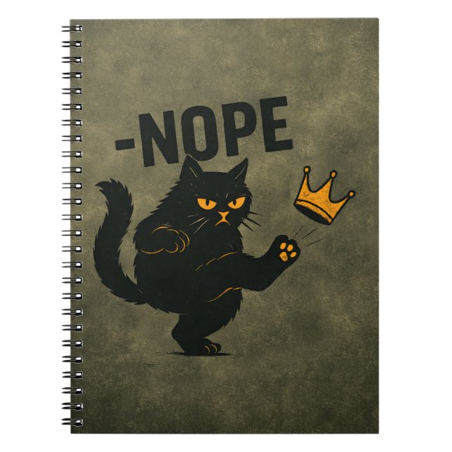 No Kings In America Black Cat Funny Kicking Crown Notebook (Front)