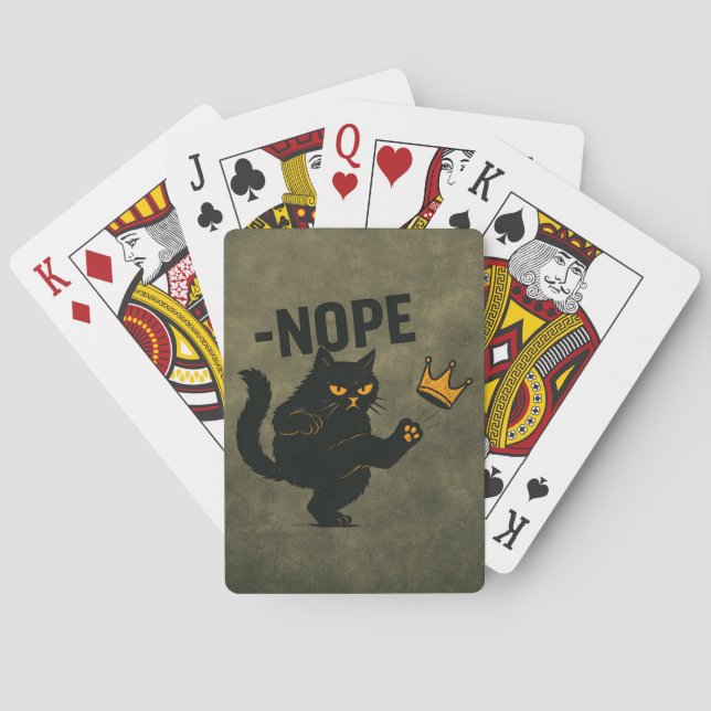 No Kings In America Black Cat Funny Kicking Crown Playing Cards (Back)