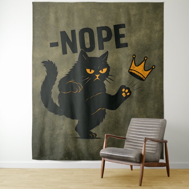 No Kings In America Black Cat Funny Kicking Crown Tapestry (In Situ)