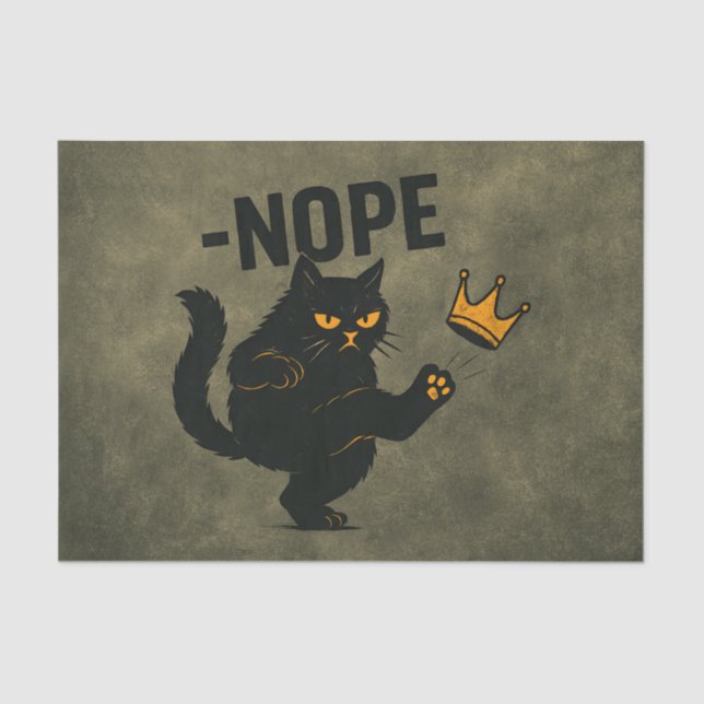 No Kings In America Black Cat Funny Kicking Crown Tissue Paper (Front)