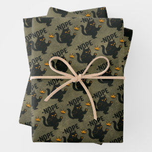 No Kings In America Black Cat Funny Kicking Crown Wrapping Paper Sheet