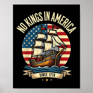 No Kings In America Distress Usa Flag Liberty Sail Poster