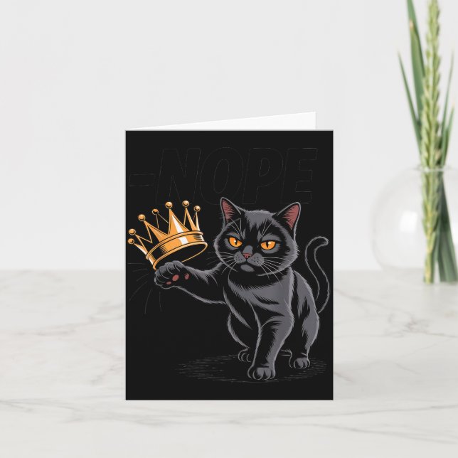 No Kings In America Funny Black Cat Kicking Crown  Card (Front)