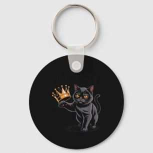 No Kings In America Funny Black Cat Kicking Crown Key Ring