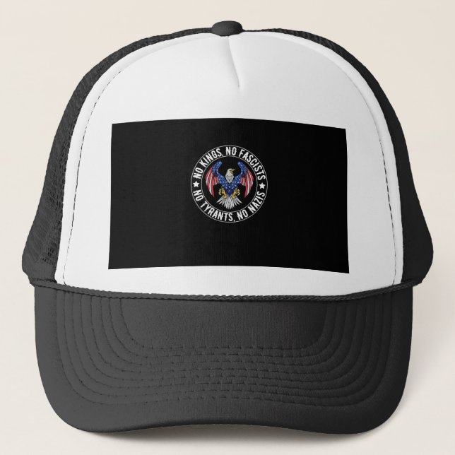No Kings In America No Fascists We The People Poli Trucker Hat (Front)