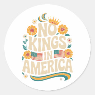 No Kings In America Retro Floral 70s Women  Classic Round Sticker