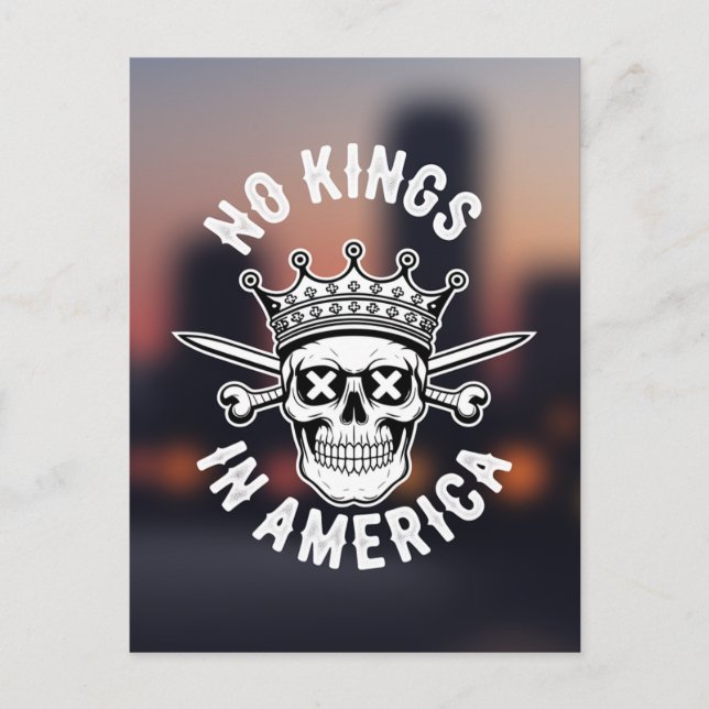 No Kings in America Skull and Swords Abstract City Postcard (Front)