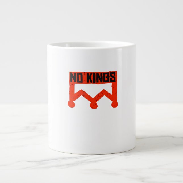 No Kings Protest Graphic Grunge Crown  American Cl Large Coffee Mug (Front)
