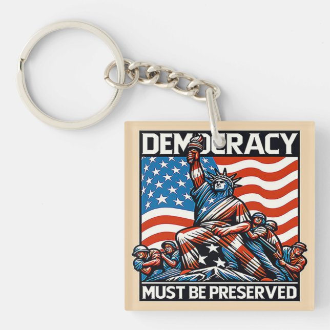 No Kings Save Democracy  Key Ring (Front)