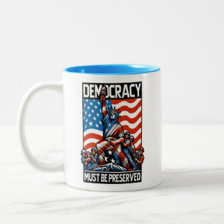 No Kings Save Democracy  Two-Tone Coffee Mug
