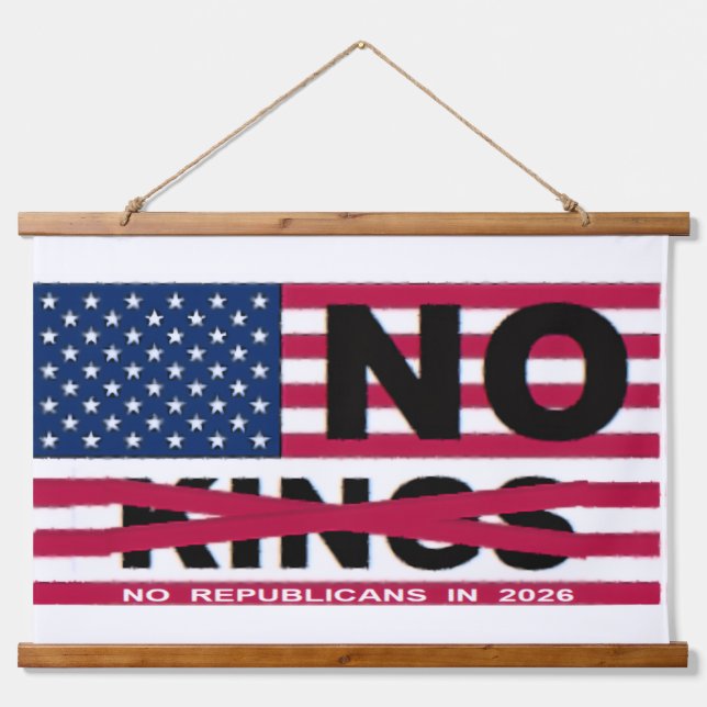 "NO kings" Wood Topped Wall Tapestry (Front)