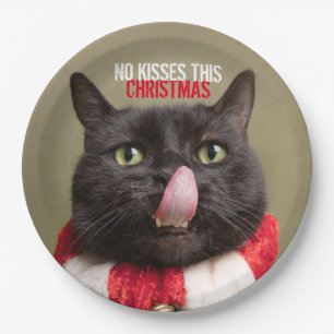No Kisses This Christmas Funny Cat Tongue Paper Plate