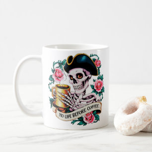 No Life Before Coffee Funny Skeleton Mug