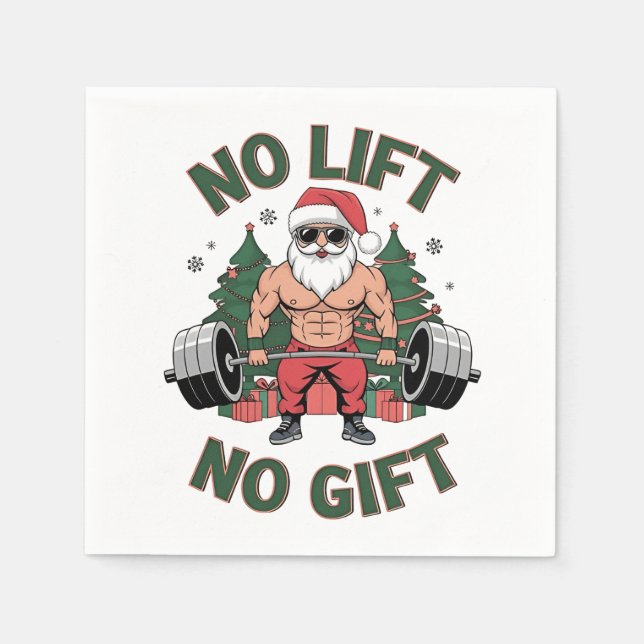 No Lift No Gift Funny Santa Claus Gym Fitness  Napkin (Front)