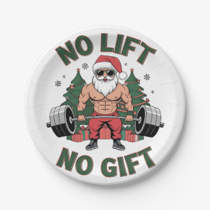 No Lift No Gift Funny Santa Claus Gym Fitness Paper Plate