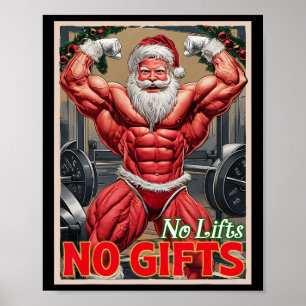 No Lifts No Gifts Funny Muscle Gain Santa Gym Body Poster