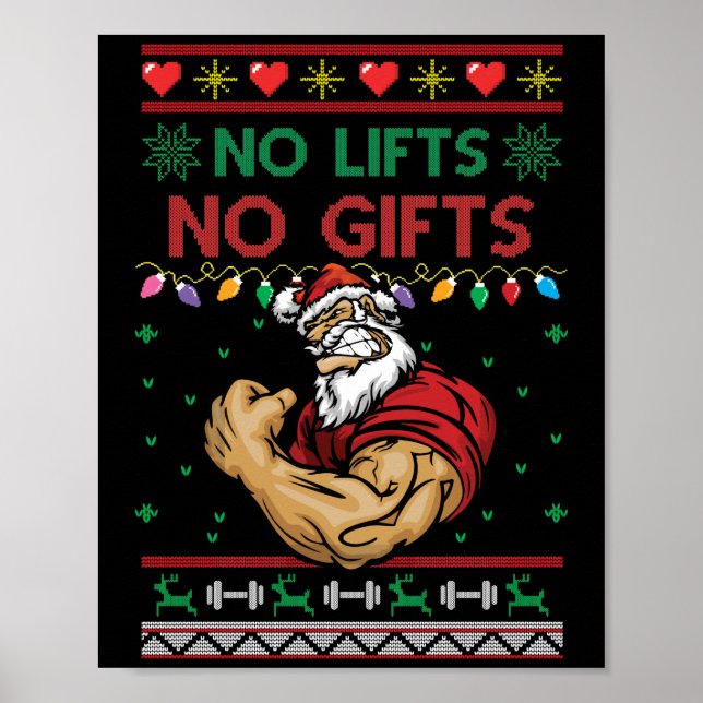 No Lifts No s Ugly Christmas Workout Powerlifting Poster (Front)